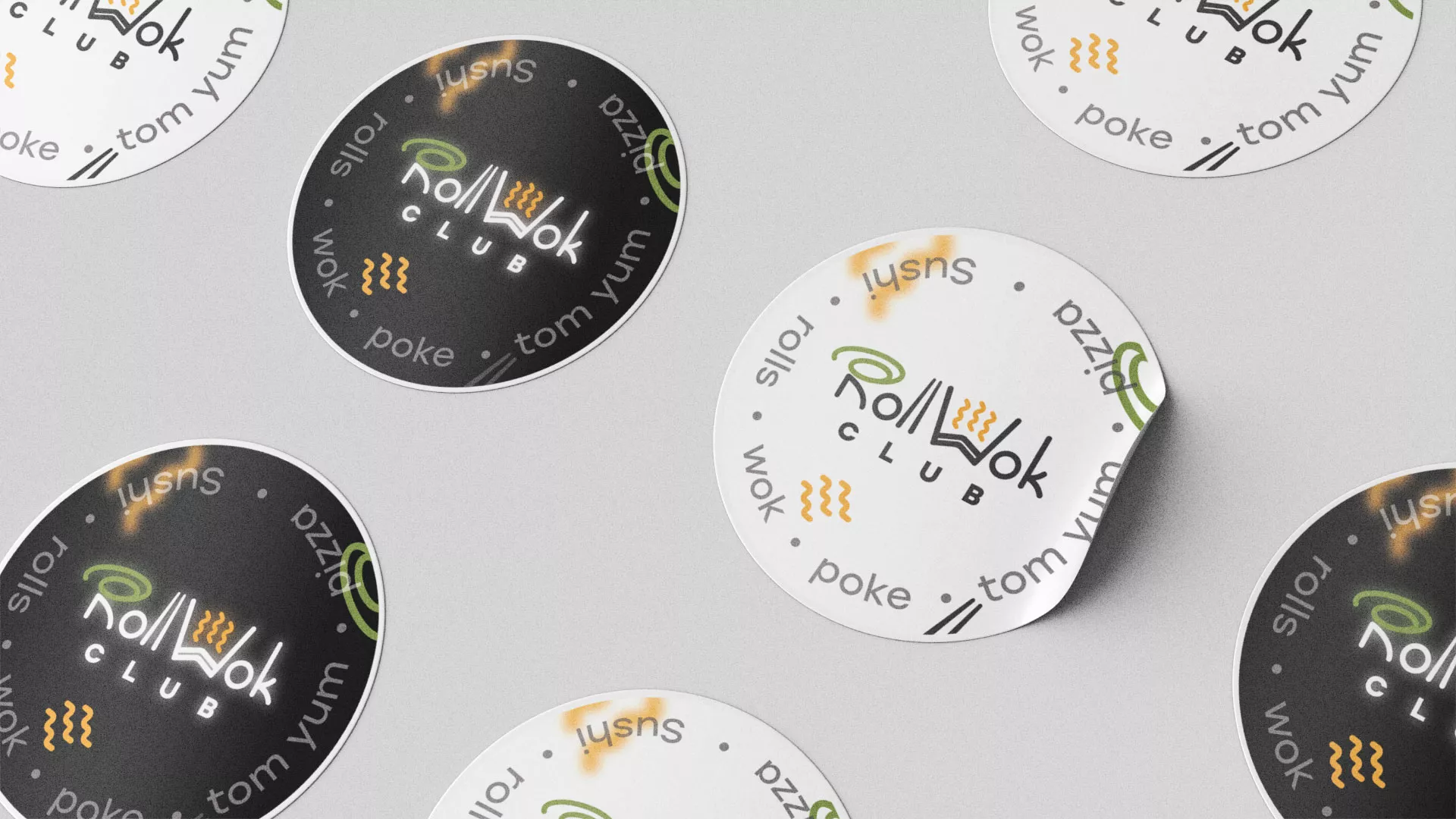 Разработка наклеек для суши-бара «Roll Wok Club» в Сухом Логе